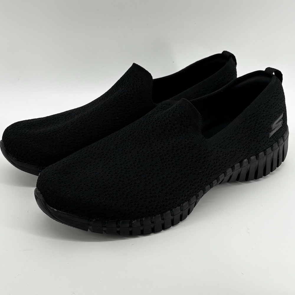 Skechers Shoes Black Slip On Walking Womens 12 UK9 42 Fit Scalloped Edge Comfort